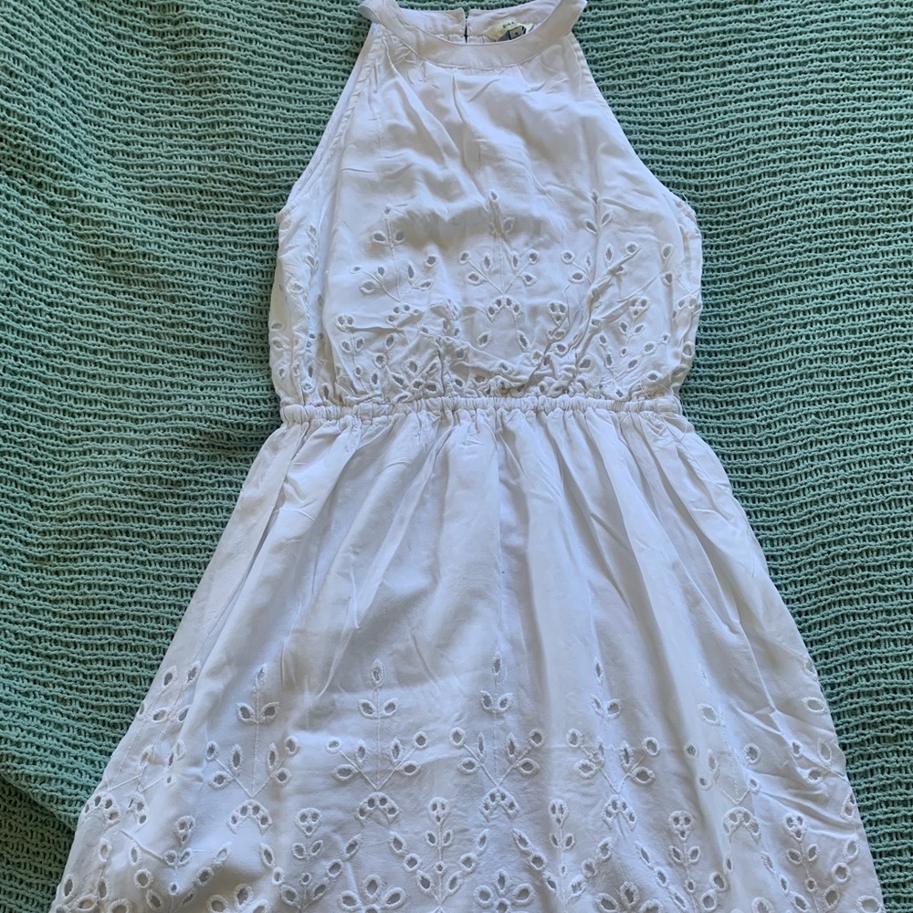 White, high neckline, dress